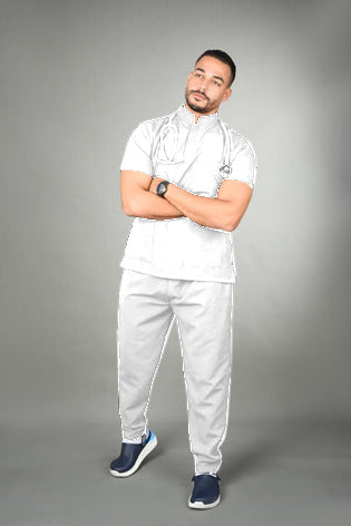 Medical Uniform-Linen half collar scrub for male