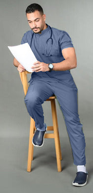 Medical Uniform-Linen half collar scrub for male