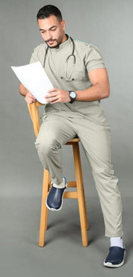 Medical Uniform-Linen half collar scrub for male
