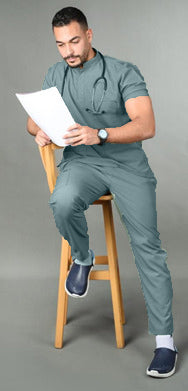 Medical Uniform-Linen half collar scrub for male
