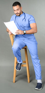 Medical Uniform-Linen half collar scrub for male