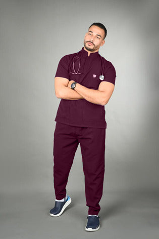 Medical Uniform-Linen half collar scrub for male