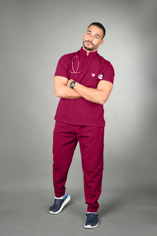Medical Uniform-Linen half collar scrub for male