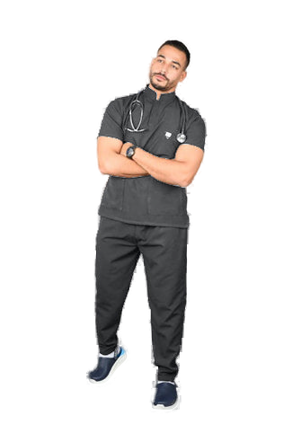 Men's Linen Half-Collar Medical Scrub Set – Style S106 – transparent product image